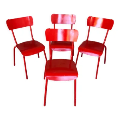 Série de 4 chaises métal - rouge