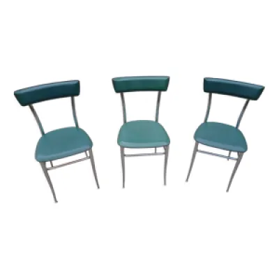 3 chaises chromé et - cuir vert