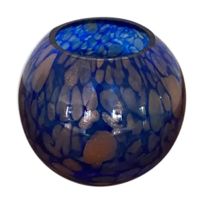 Vase bleu en verre tacheté - cuivre