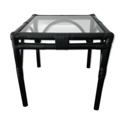 Table d'appoint en bambou - verre rotin