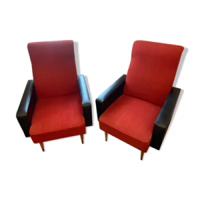 Paire de fauteuils années - noir rouge