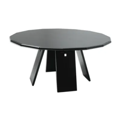 Table La Loggia en bois - cuir noir