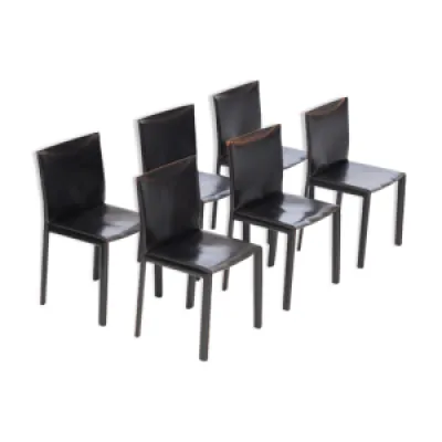 Set de 6 chaises en cuir - 1980 noir