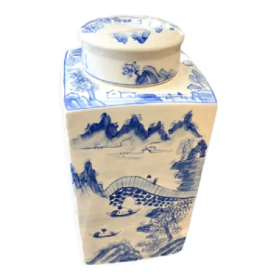 Pot couvert blanc bleu - chine porcelaine