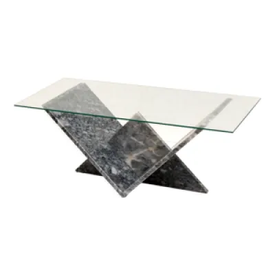 Table basse vintage en - marbre verre