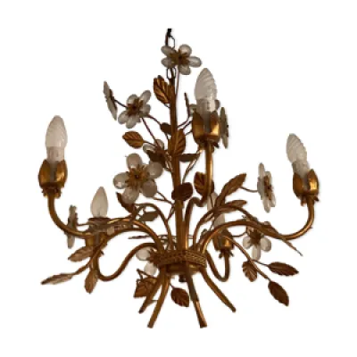 lustre métal doré à - 1960 fleurs
