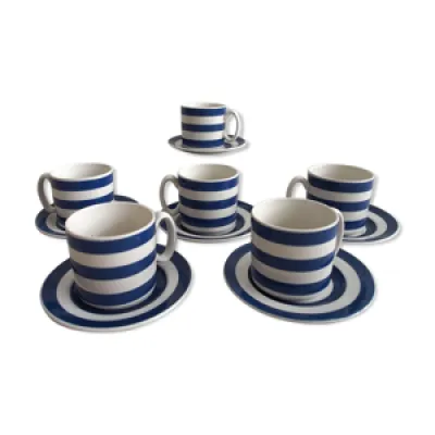 Set de 6 tasses à thé - rayures bleues