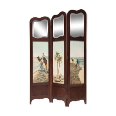 Paravent vintage 3 panneaux - miroir bois