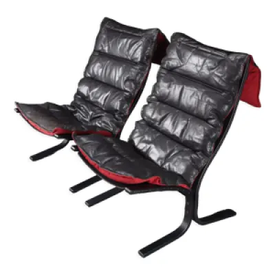 fauteuil et ottoman vintage - rouge noir