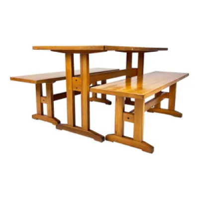 Table et deux bancs en - pin