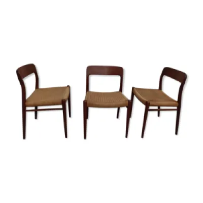 Trio de chaises teck - scandinave corde