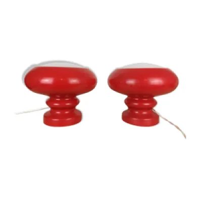 Paire de lampes champignon - rouge verre