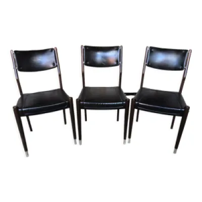 Serie de 3 chaises scandinave - bois skai noir