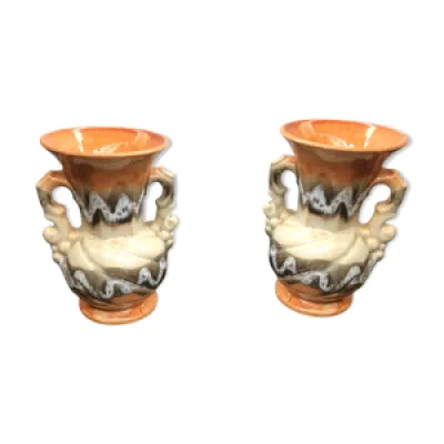 Paire de vases ancien - multicolore anses