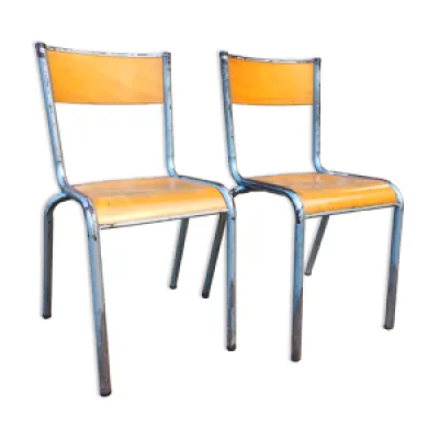 Paire chaises école - bois gris