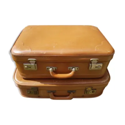 Paire ancienne valise - cuir marron