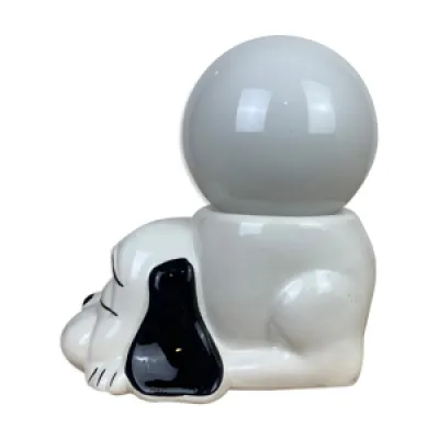 Lampe chien en céramique - globe opaline