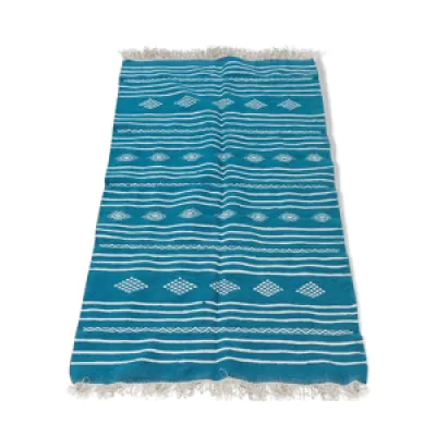 Tapis kilim bleu et blanc - main laine
