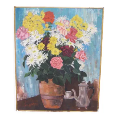 Peinture avec un vase - aux fleurs