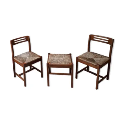 Set de 3 chaises et 2 - scandinave tabourets