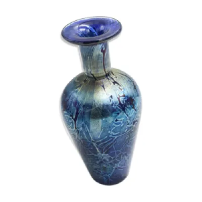 Vase en verre irisé - bleu