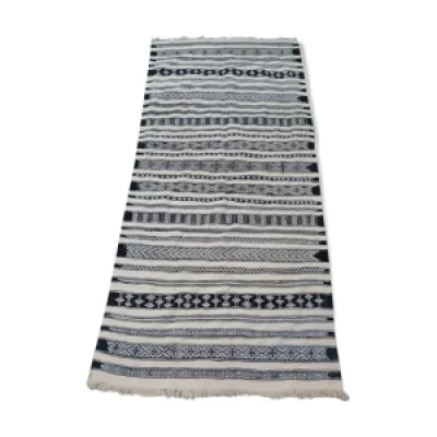 Tapis kilim traditionnel - laine blanc noir