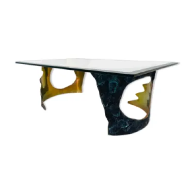 Table basse en bronze - massif verre