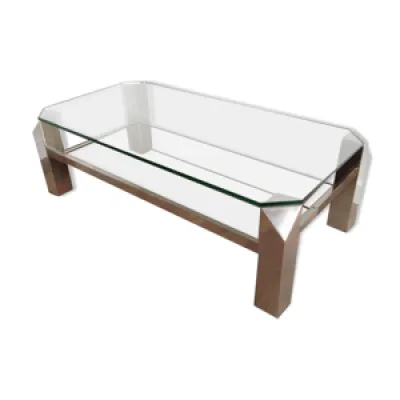 Table basse chromée - plateaux verre