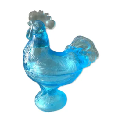 Bonbonniere coq en verre - bleu