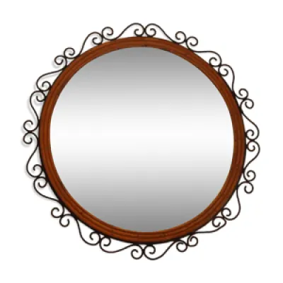 miroir rond en fer et - rotin