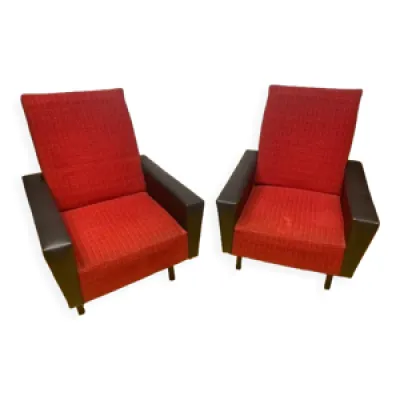 Paire de fauteuils, années - noir rouge