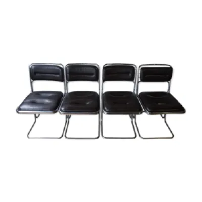 Suite de 4 chaises métal - cuir noir