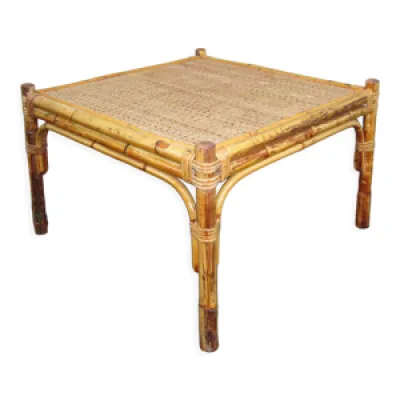 Table basse carrée en - rotin bambou 1960
