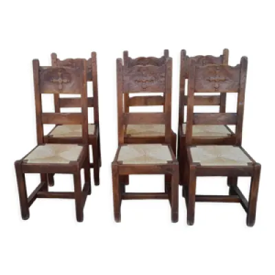 6 ancienne chaises chêne - bois brutaliste