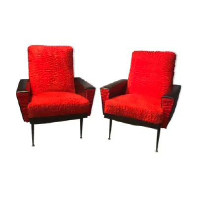 Paire de fauteuil en - simili rouge