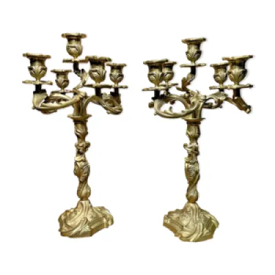 Paire candelabres bronze - rocaille