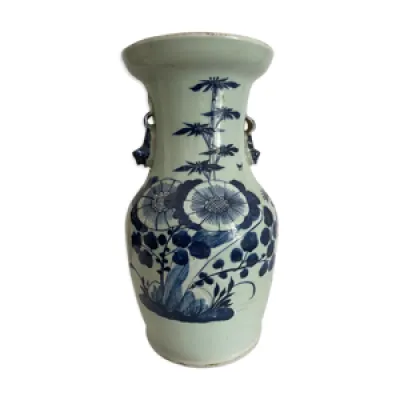 Vase balustre en grès - blanc bleu couverte