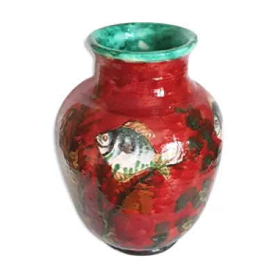 vase décor de poissons - rouge