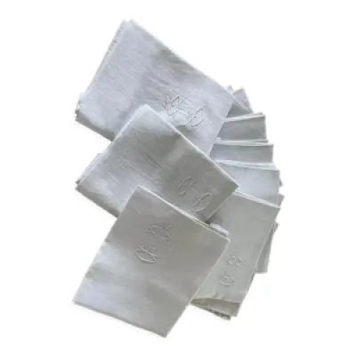 10 serviettes en damassé - lin monogramme