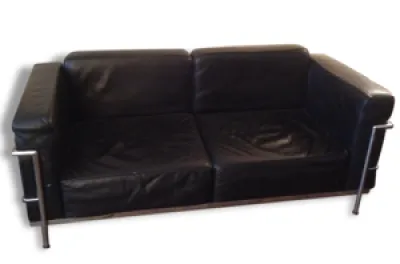 Canapé cuir noir et - acier