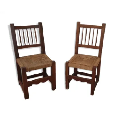 Ancienne paire de chaises - bois corde