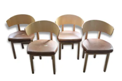 Lot de 4 chaises années - clair cuir