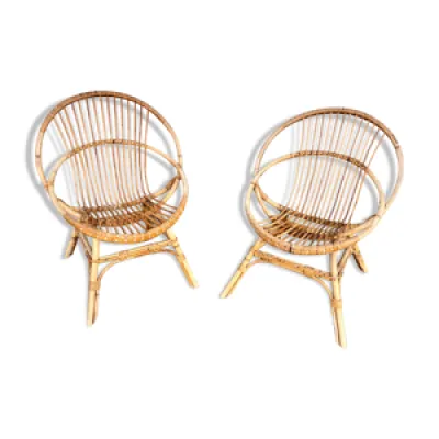 Paire de chaise loveuse - 1950 fauteuil bambou