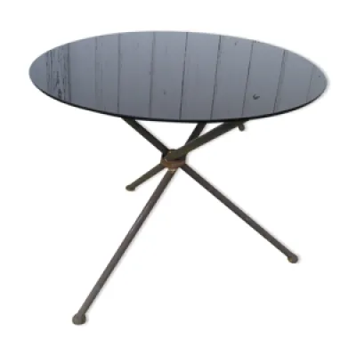 Table basse ronde tripode - verre 1970