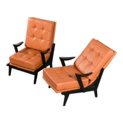 paire de fauteuils en - bois 1950