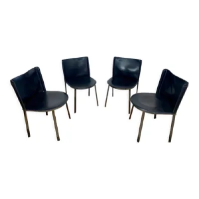 chaises en cuir noir, - design 1960
