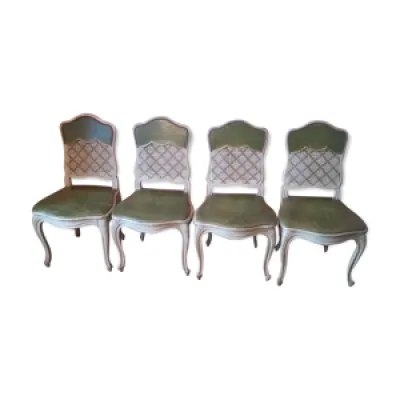Suite de 4 chaises cannées - cuir vert