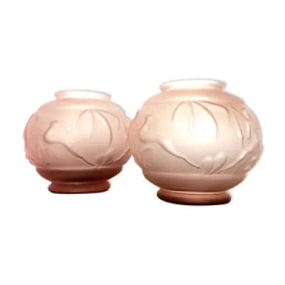Vases boules art déco - verre rose