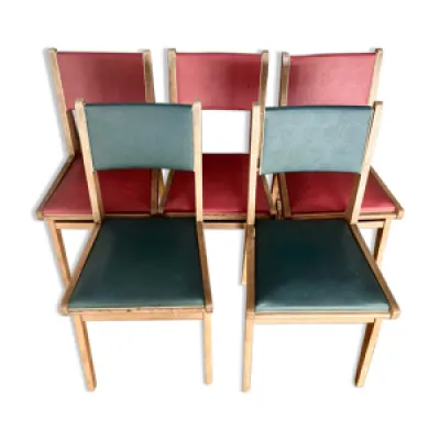 Lot de 5 chaises en bois - cuir