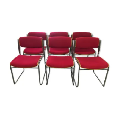 Set de 6 chaises chrome - rouge bois